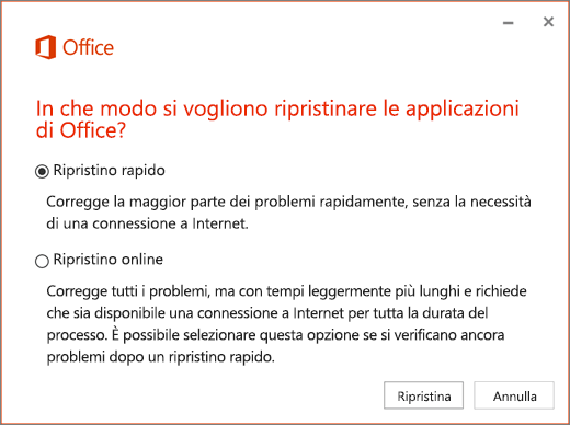 Ripristino rapido di Office