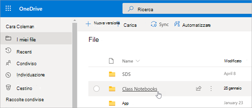 In File personali selezionare Blocchi appunti della classe.