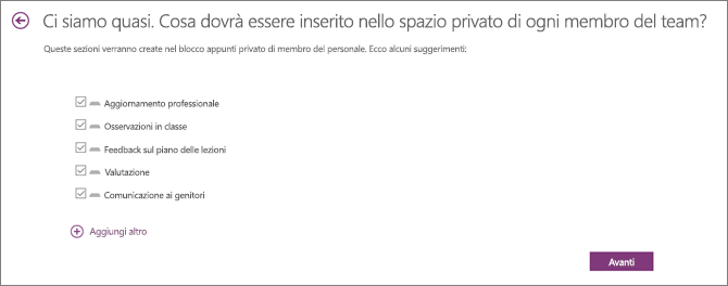Blocco appunti per personale specificare il contenuto delle sezioni del personale
