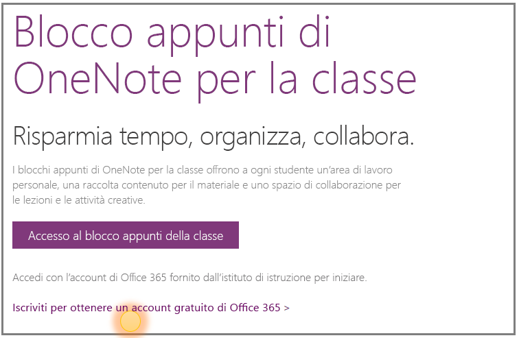 Screenshot su come ottenere un account gratuito di Office 365.