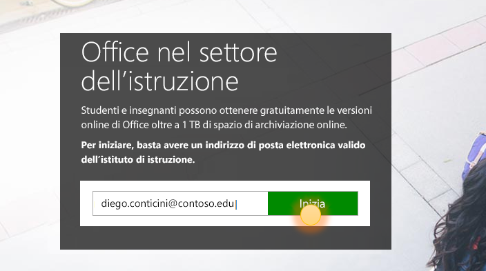 Screenshot della pagina di accesso alla schermata iniziale.