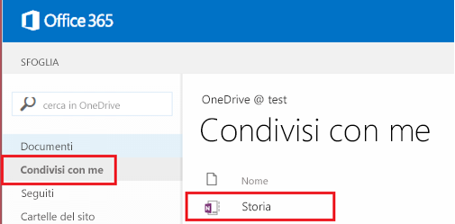Screenshot della schermata Condivisi con me.