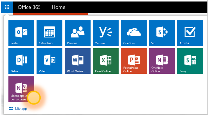 Screenshot dell'app Blocco appunti di OneNote per la classe.