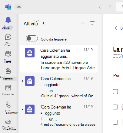 Screenshot dell'attività.