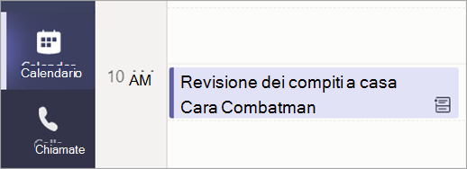 Screenshot che mostra Calendar visualizzazione che mostra una riunione di revisione compiti a casa pianificata.