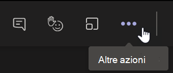 Screenshot che mostra il pulsante Altre azioni nella barra degli strumenti della riunione di Teams.