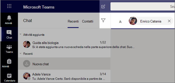 Screenshot che mostra l'avvio di una nuova chat.