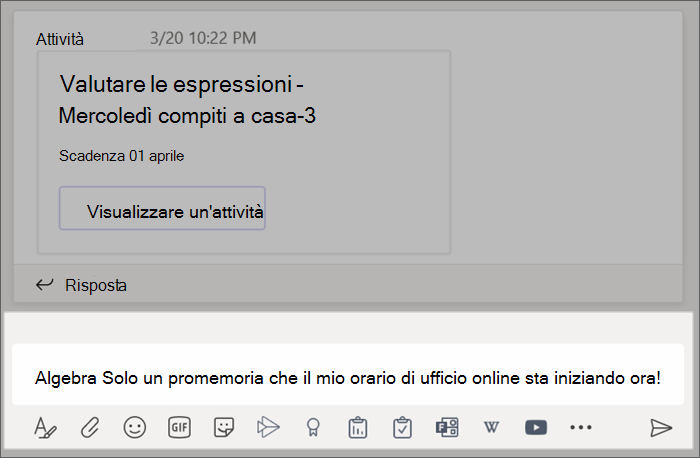 Screenshot che mostra un post digitato nella casella di composizione.