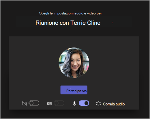 Screenshot della schermata di apertura quando lo studente inizia una riunione in Microsoft Teams per l’istruzione.