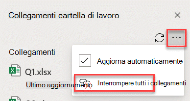 Comando Interrompi tutti i collegamenti nel riquadro Gestisci collegamenti.