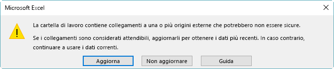 Finestra di dialogo Riferimenti interrotti in Excel