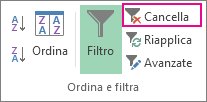 Pulsante Cancella filtro