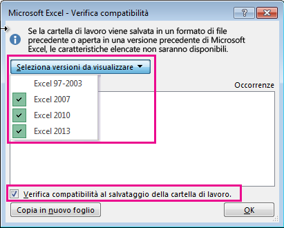 Verifica compatibilità, con le versioni da controllare
