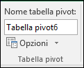 Rinominare una tabella pivot dalla casella Analizza > nome tabella pivot in Strumenti > tabella pivot