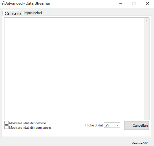 Componente aggiuntivo di Excel Data Streamer Impostazioni avanzate Scheda Console