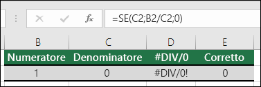 Funzione di gestione degli errori, ad esempio SE, può essere usata per coprire gli errori