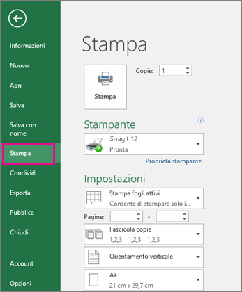 Fare clic su Stampa file > per visualizzare in anteprima il foglio di lavoro