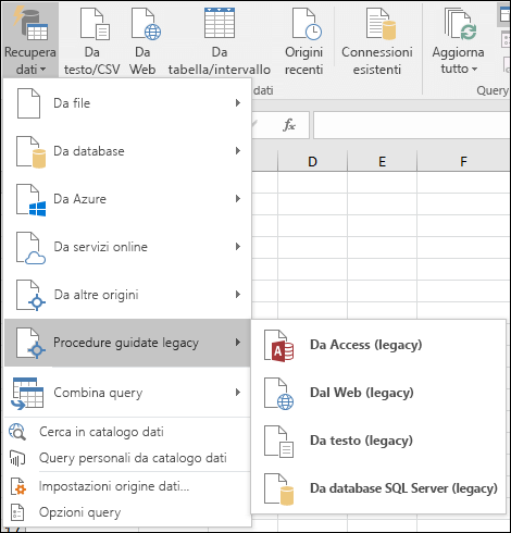Ottieni & Trasforma legacy Opzioni di menu