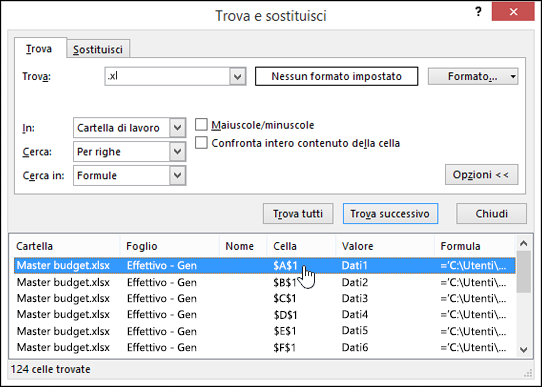 Finestra di dialogo Trova e sostituisci