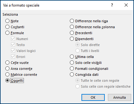 Vai alla finestra di > dialogo speciale
