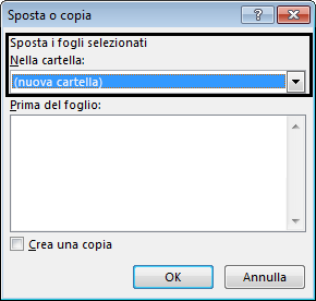 Finestra di dialogo Sposta o copia
