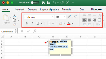 Immagine di una nota in un Mac, che visualizza la scheda Home per formattare il testo delle note.