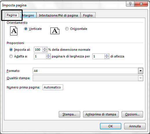 Finestra di dialogo Imposta pagina