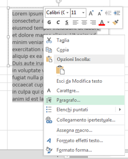 Scegliere Paragrafo dal menu di scelta rapida.