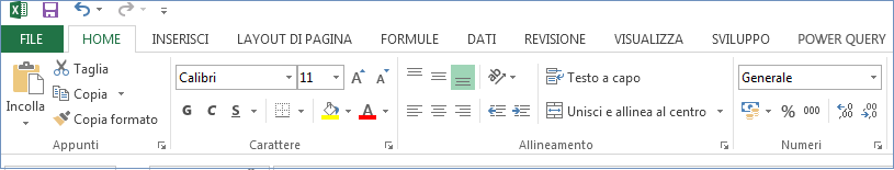 Tutte le schede e i comandi sono visualizzati sulla barra multifunzione.
