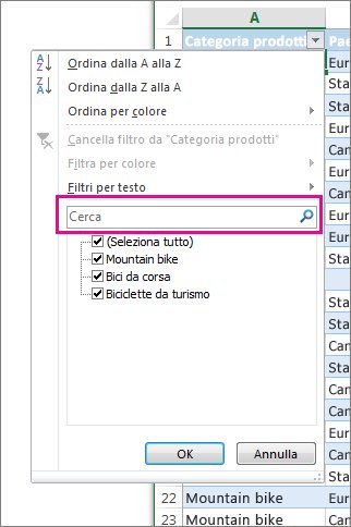 Filtrare tramite ricerca