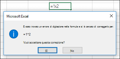Finestra di messaggio che chiede di sostituire x con * per la moltiplicazione