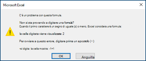Immagine del problema relativo a Excel con la finestra di dialogo della formula