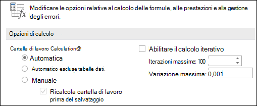 Immagine delle opzioni di calcolo automatico & manuale