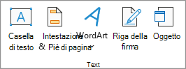 Screenshot che mostra il gruppo Testo.
