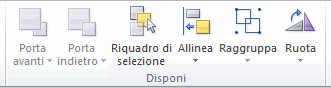 Screenshot che mostra il gruppo Disponi.