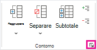 Nel gruppo Struttura fare clic sul pulsante di visualizzazione della finestra di dialogo