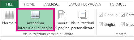 Fare clic su Anteprima interruzioni di pagina nella scheda Visualizza