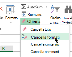 Opzione Cancella formati