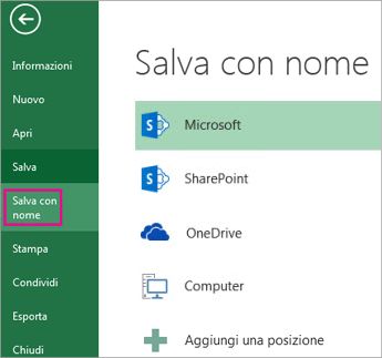 Opzione Salva con nome nella scheda File