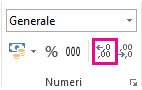 Pulsante Aumenta decimale nella scheda Home