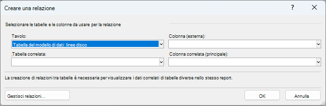 Finestra Crea relazioni