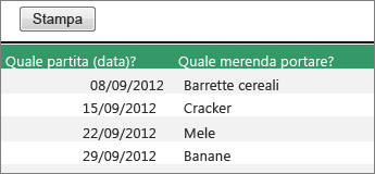 Screenshot che mostra la visualizzazione stampabile di un foglio di lavoro.