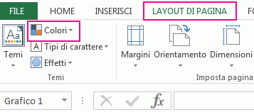Pulsante Colori nel gruppo Temi della scheda Layout di pagina