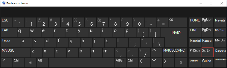 tastiera su schermo per Win 10