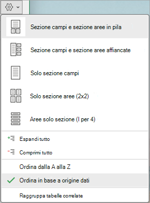 Menu Layout Elenco campi