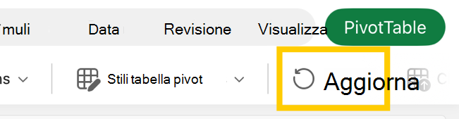Pulsante Aggiorna tabella pivot sulla barra multifunzione dell'iPad.