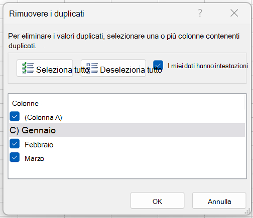 Rimuovi duplicati 5
