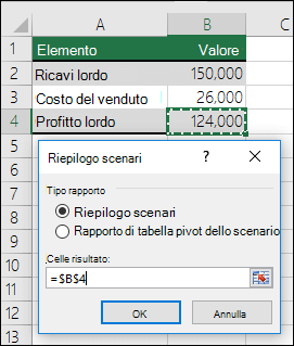 Finestra di dialogo Riepilogo scenari