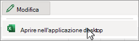 Screenshot del menu Modifica con Apri nell'app desktop selezionato.