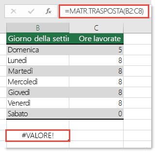 Errore #VALORE! in MATR.TRASPOSTA